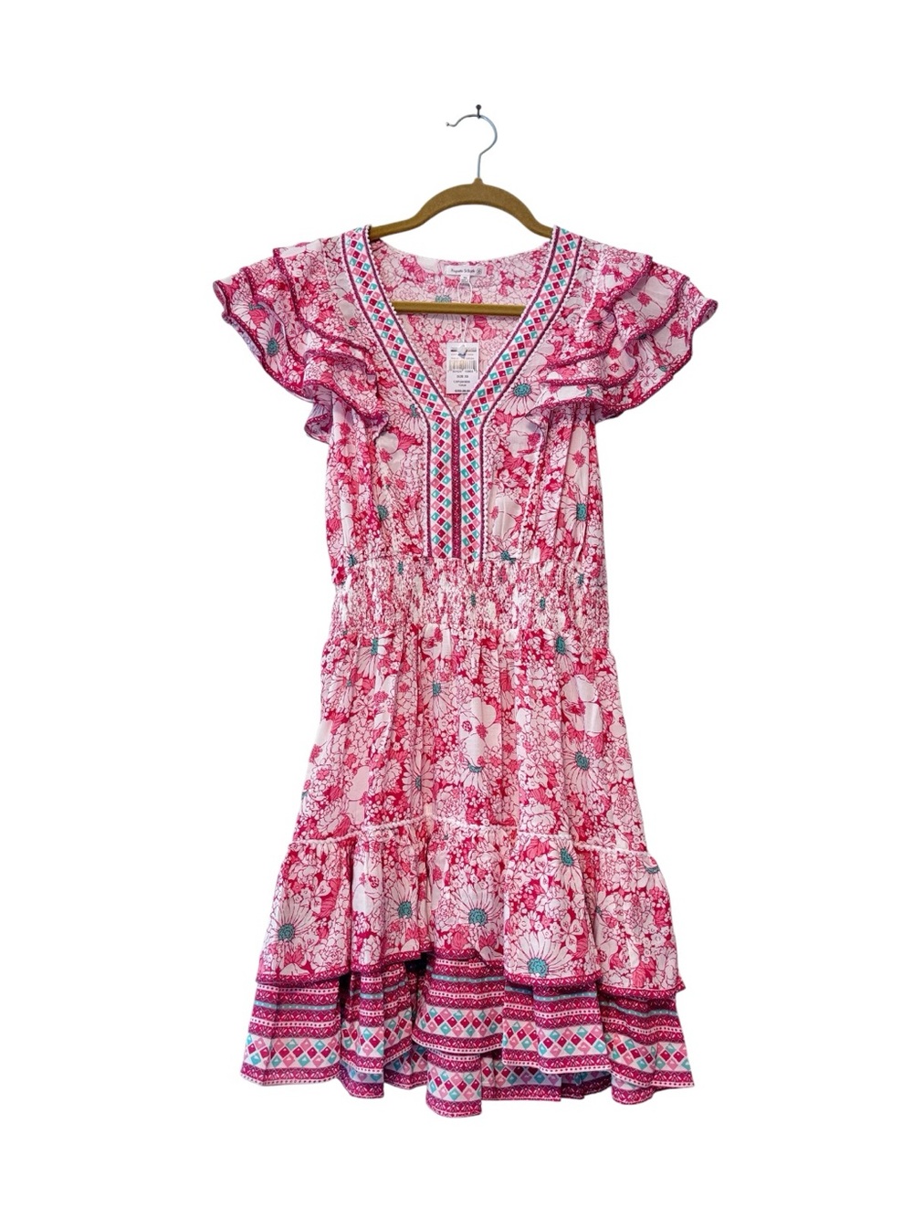 Poupette St Barth Pink Mid 70’s Garden Ruffle Mini Dress XS NWT